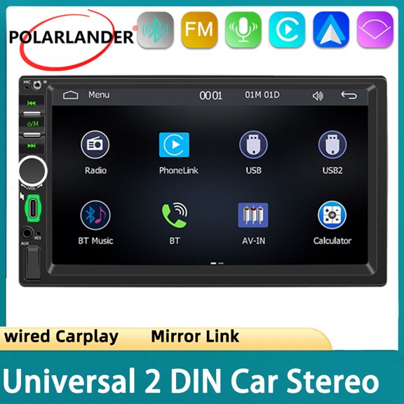 F7018C 7 Inch Double 2Din Car Stereo with Wired CarPlay, Touch Screen Multimedia Player, Bluetooth USB TF FM Radio MP5 Player