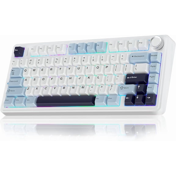 F75 75% Mechanical Keyboard, Hot Swappable Creamy Keyboard, Pre-lubed Reaper Switches, 2.4GHz/Type-C/BT5.0, Backlit Gaming Keyboards(White & Blue)