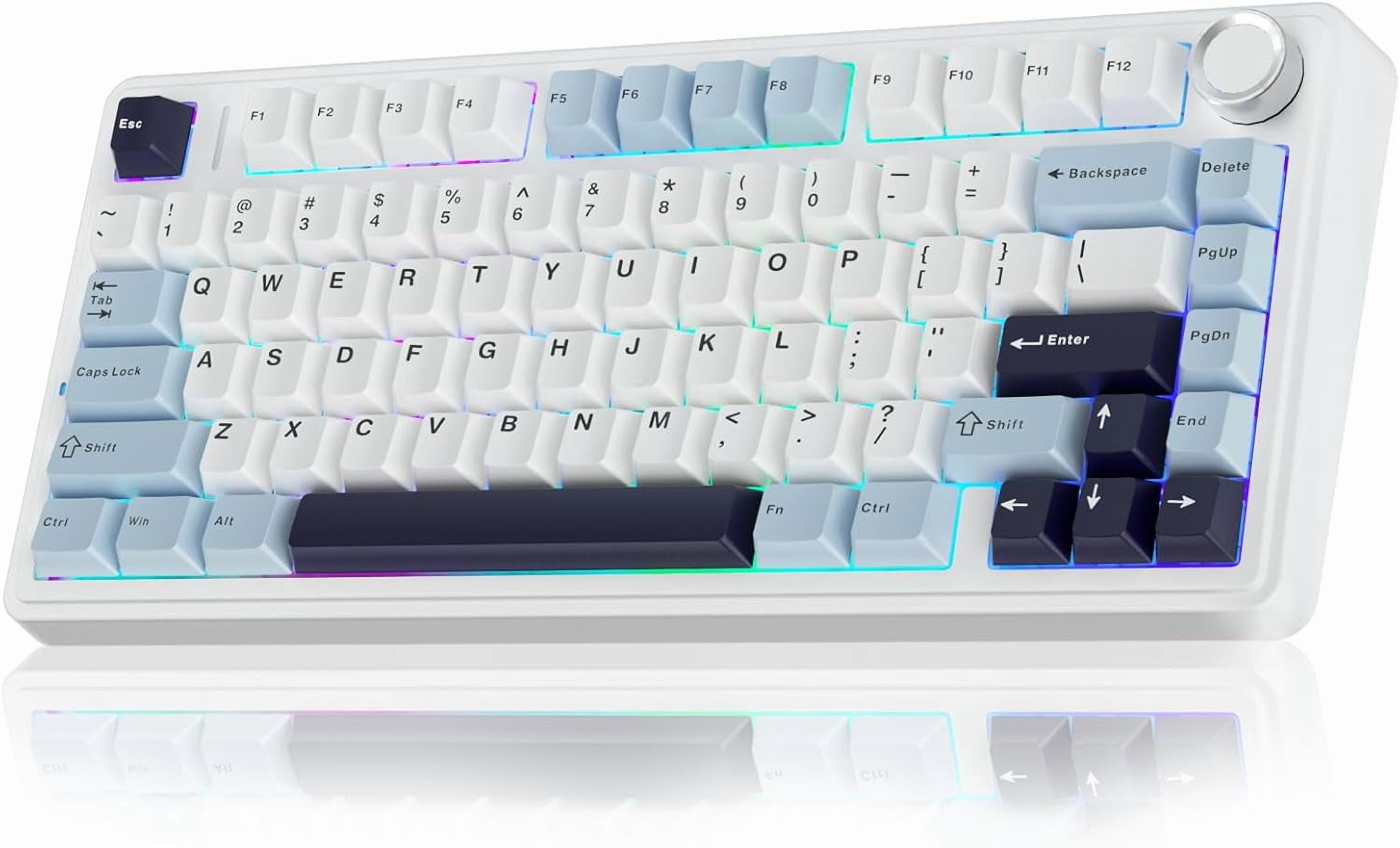 F75 75% Wireless Mechanical Keyboard, Hot Swappable Creamy Pre-lubed Reaper Switches, 2.4GHz/Type-C/BT5.0, RGB Backlit Gaming Keyboards(White & Blue)