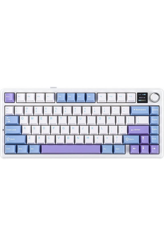 Wireless Mechanical Keyboard with TFT Screen and Knob, Gasket Gaming Keyboard in 75% Layout, Hot Swappable, RGB Backlight, for PC/Mac/Linux (Blue&White&Purple)