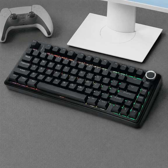 F75 Wireless Mechanical Keyboard, 75% Hot Swappable Custom Keyboard with Knob, 2.4GHz/USB-C/BT5.0 Mechanical Gaming Keyboards-Black