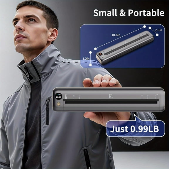 F81 Portable Thermal Printer - Inkless Wireless 203 DPI High-Resolution, A4/Letter Support for Smartphones/Laptops, Lightweight Sleek Travel-Friendly Printer