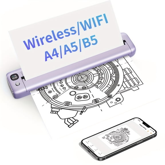 F81 Portable Wireless Thermal Printer, A4 Paper Mobile Printing, USB/Wi-Fi/Battery Powered, Compact for Home Office Travel, Smartphone Tablet Compatible