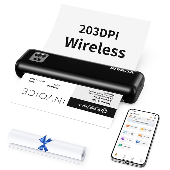 F82A Portable Wireless Thermal A4 Printer, Ink-Free Mobile Printer for Documents and Notes from Smartphone or Laptop, Includes Paper Roll, Ideal for Students, Home Office, and Travel