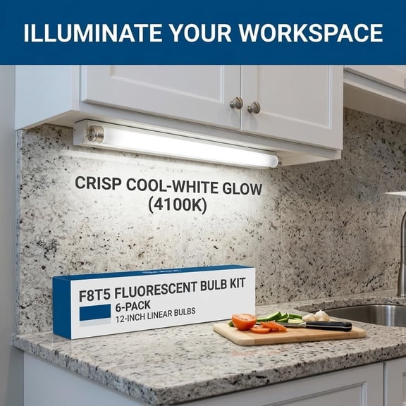 F8T5 Fluorescent Light Bulbs - 12 inches Under Cabinet Bulb - Cool White 4100k 8 Watt Tube Bulb - Pack of 6
