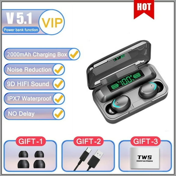 F9 TWS Earphones Wireless Headphones Bluetooth compatible 5.1 2000mAh Charging Box Headsets Stereo Earbuds Sports Free Shipping