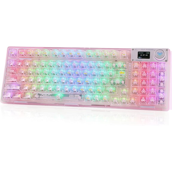 F98 Pro 95% Hot-Swappable Mechanical Keyboard Transparent Keycaps, RGB Backlit Gaming Keyboard, Tri-Mode BT5.0/2.4G/USB-C, OLED Display, 4000mAh Battery, Pink