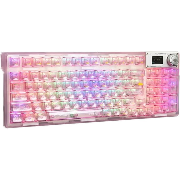 F98 Pro V3 Mechanical Keyboard with Transparent Keycaps,Hot-swappable,Pre-lubed Linear Switches,Gasket Structure,RGB Backlit,TFT Screen,BT5.0/2.4G/USB-C Wired Computer Keyboard