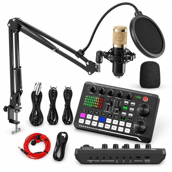 F998 Podcast Bundle Live Sound Card With Bm-800 Mic