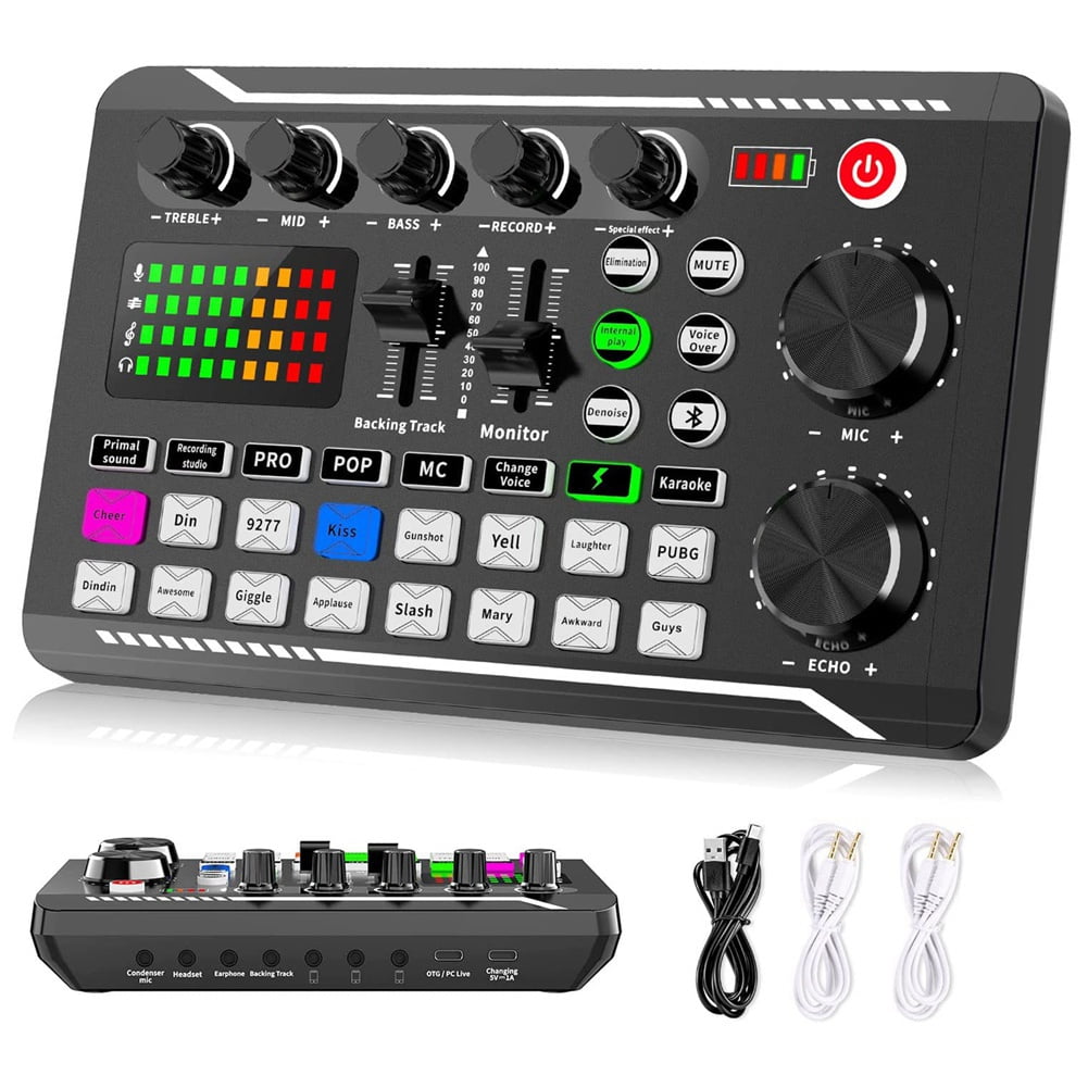 F998 Sound Card Audio Mixer Podcast, Voice Changer for Board for Microphone Karaoke