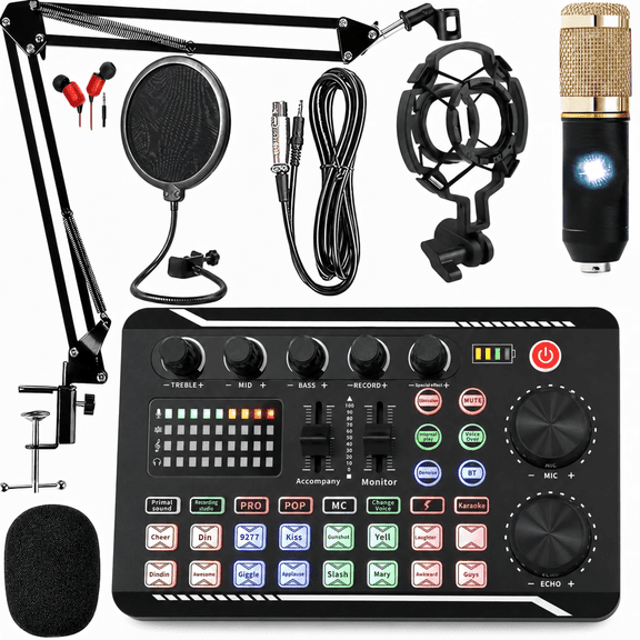 F998 Sound Card with BM-800 Microphone Set,Home Studio Recording Kit Podcast Music Mixer Equipment,Recording Studio Equipment for Podcasting Singing Gaming Live Streaming