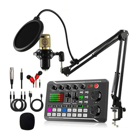 F998 Sound Card and BM800 Microphone Kit Mic Sound Mixer Sound Card Audio Mixing Console Amplifier for Singing PC Phone