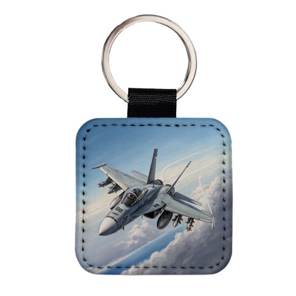 FA-18 Hornet US Navy Multirole Fighter Plane Faux Leather Square Keychain