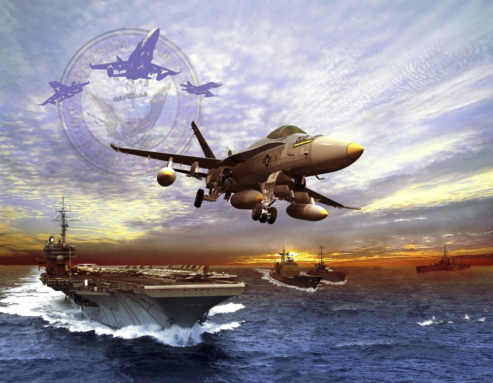 FA-18 Hornet taking off of a US Navy aircraft carrier Canvas Art - Kurt MillerStocktrek Images (16 x 13)