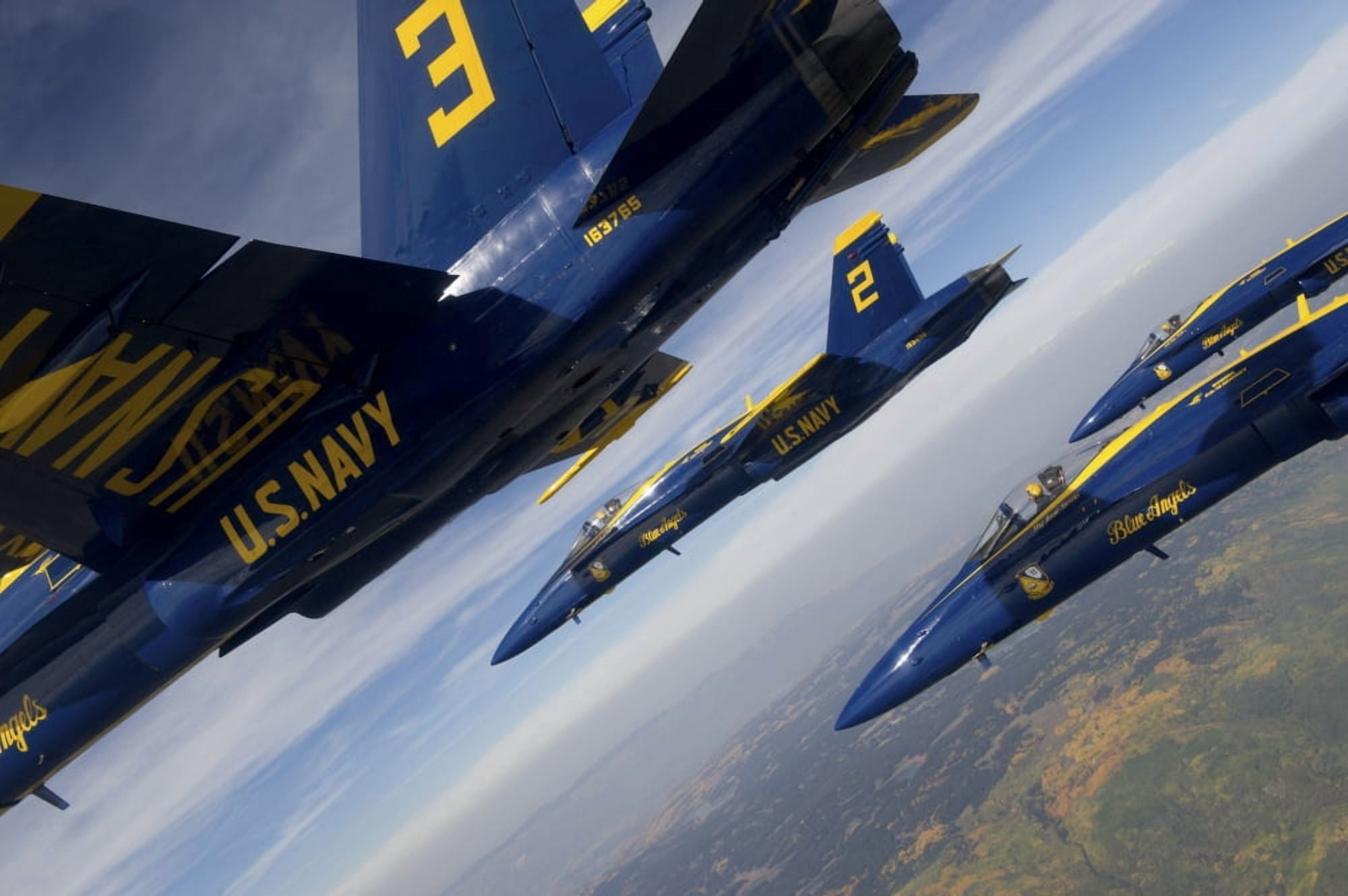 FA-18 Hornets of the Blue Angels fly in formation over Colorado Canvas Art - Stocktrek Images (34 x 23)