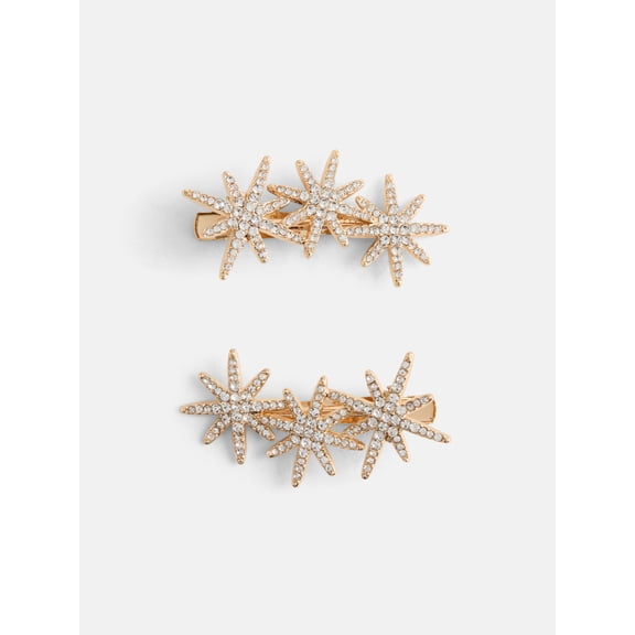 Free Assembly Women’s Rhinestone Starburst Hair Clips Set, 2-Pack, Goldtone