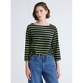 thumbnail image 1 of Free Assembly Women's and Women's Plus Striped Cotton Boatneck Tee with 3/4-Length Sleeves, Sizes XS-4X, 1 of 6