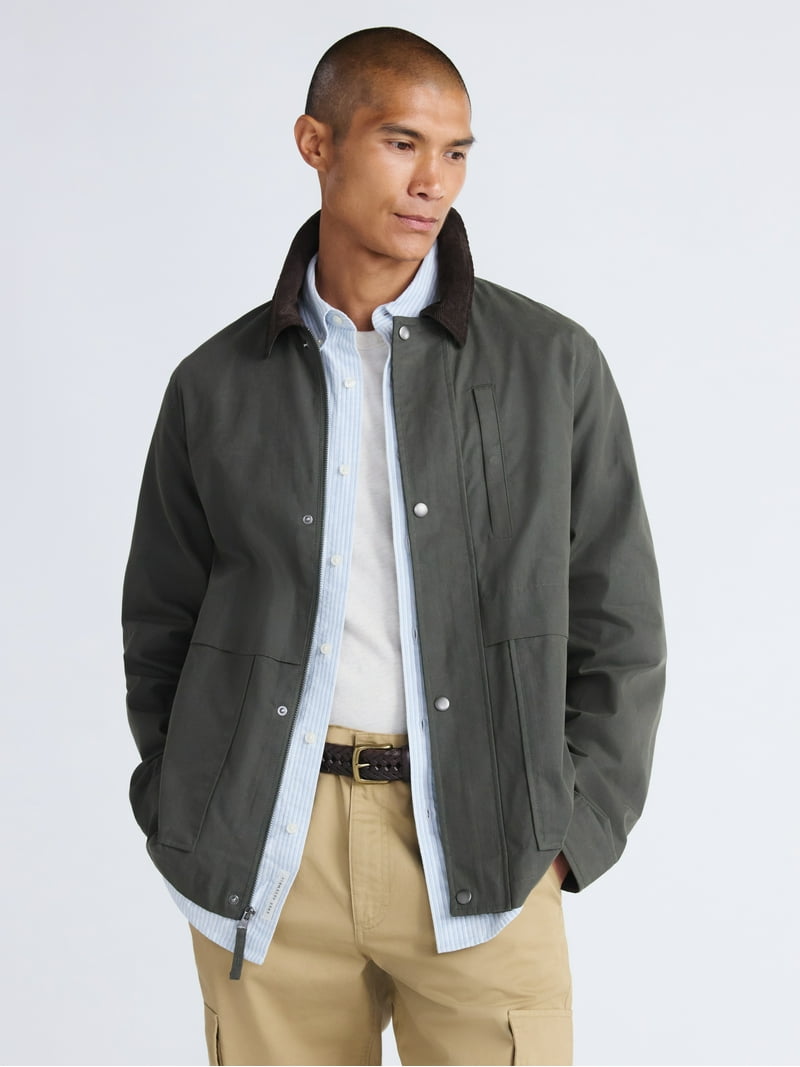 Free Assembly Men's Canvas Barn Jacket with Corduroy Collar, Sizes