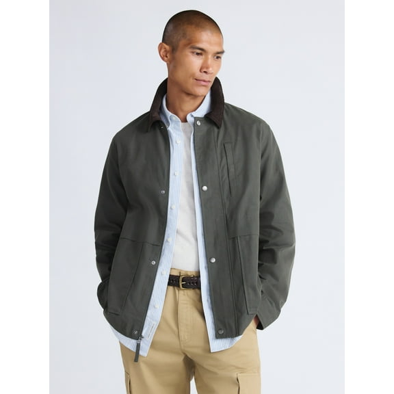 Free Assembly Men's Canvas Barn Jacket with Corduroy Collar, Sizes S-3XL