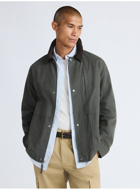 Men's Canvas Barn Jacket with Corduroy Collar, Sizes S-3XL