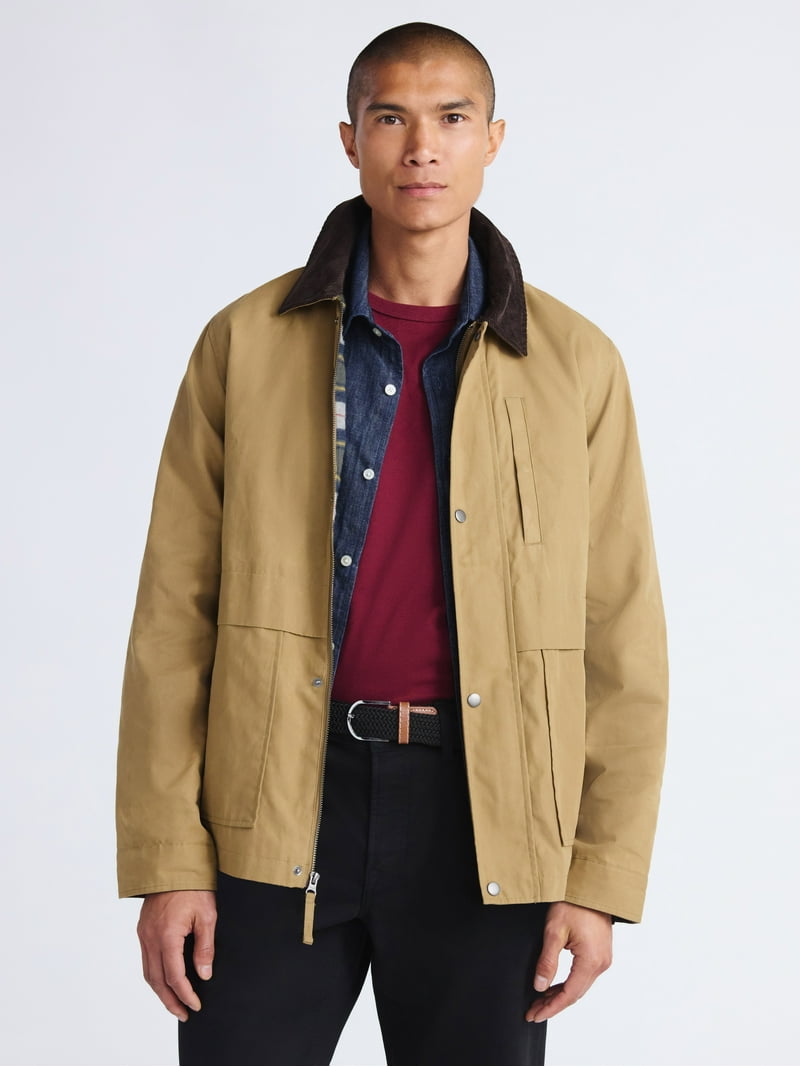 Free Assembly Men's Canvas Barn Jacket with Corduroy Collar, Sizes