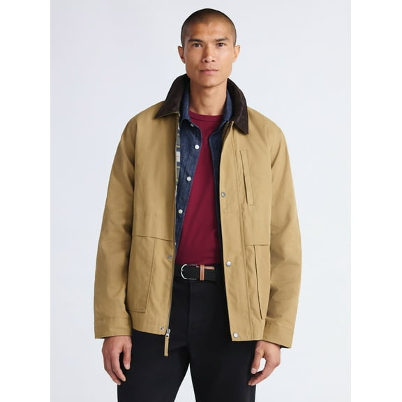 Free Assembly Men's Canvas Barn Jacket with Corduroy Collar, Sizes S-3XL