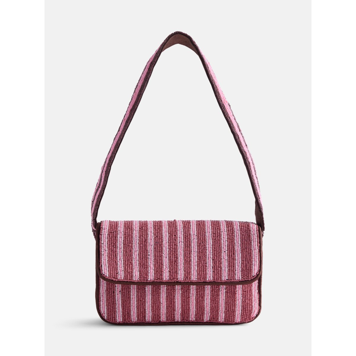 Women's Beaded Striped Flap Shoulder Bag, Pink