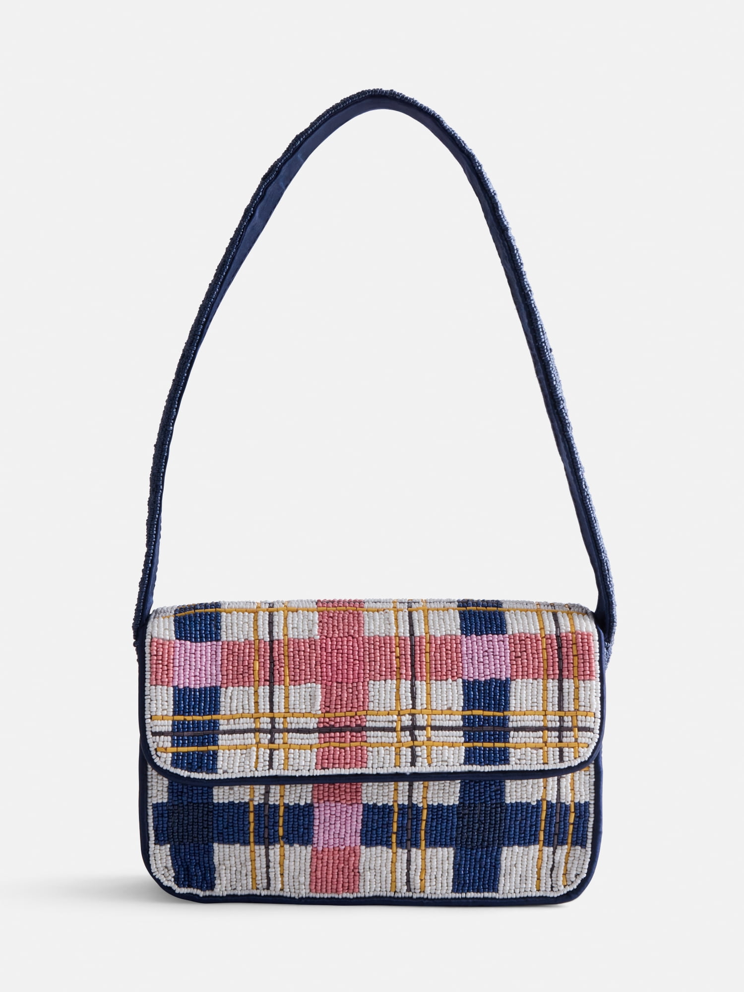 Free Assembly Women's Beaded Plaid Shoulder Bag, Multi