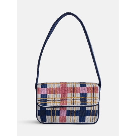 Free Assembly Women's Multi-Color Beaded Plaid Shoulder Handbag