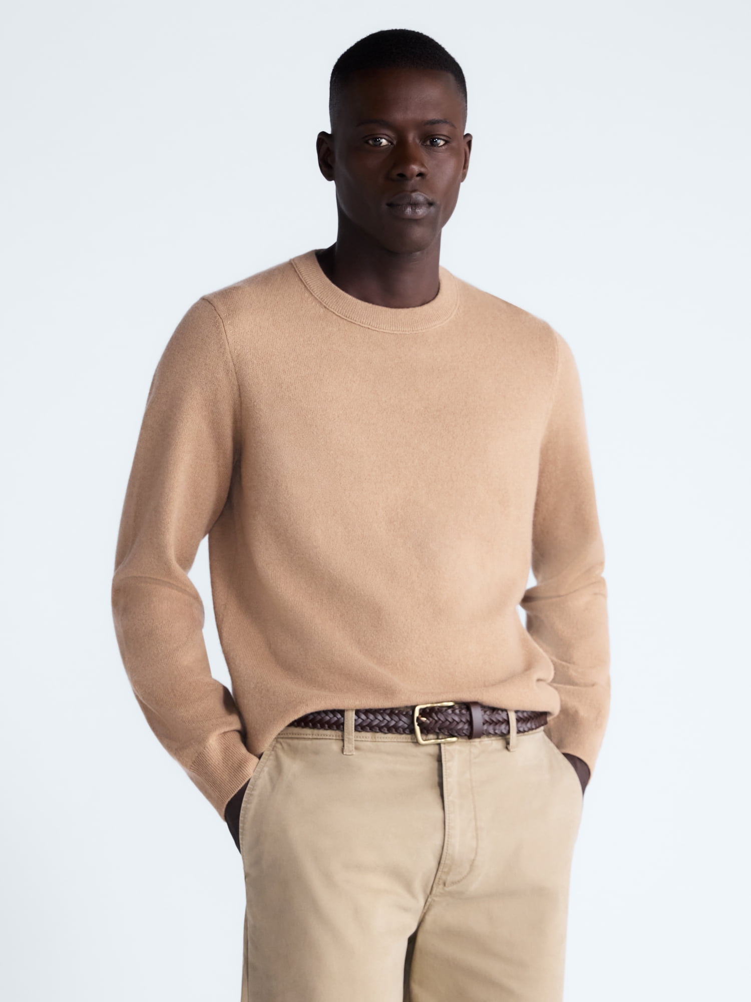 Free Assembly Men’s Cashmere Crewneck Sweater with Long Sleeves, Midweight, Sizes XS-2XL
