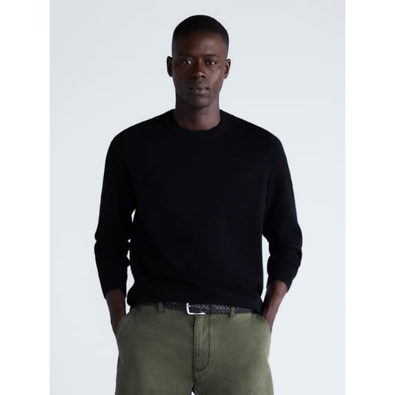 Free Assembly Men’s Cashmere Crewneck Sweater with Long Sleeves, Midweight, Sizes XS-2XL