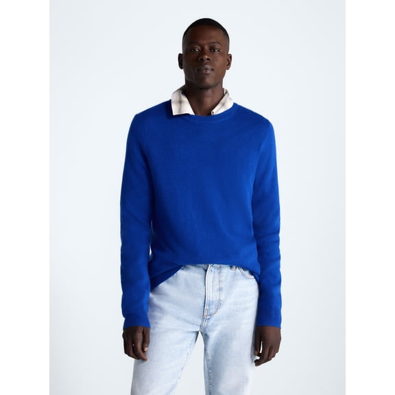 Free Assembly Men’s Cashmere Crewneck Sweater with Long Sleeves, Midweight, Sizes XS-2XL