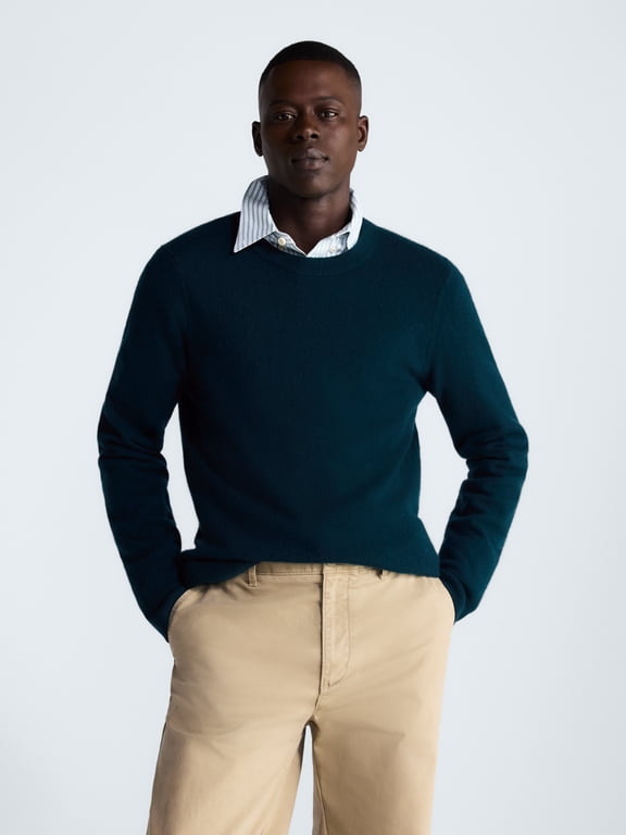 Men’s Cashmere Crewneck Sweater with Long Sleeves, Midweight, Sizes XS-2XL