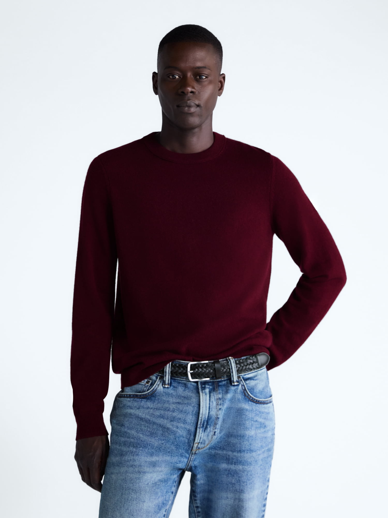 Free Assembly Men’s Cashmere Crewneck Sweater with Long Sleeves, Midweight, Sizes XS-2XL