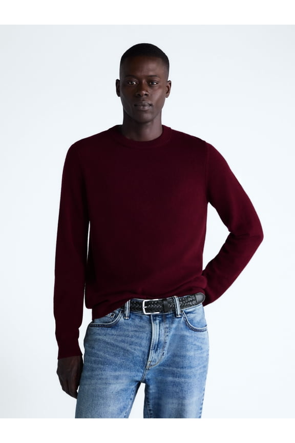 Men’s Cashmere Crewneck Sweater with Long Sleeves, Midweight, Sizes XS-2XL