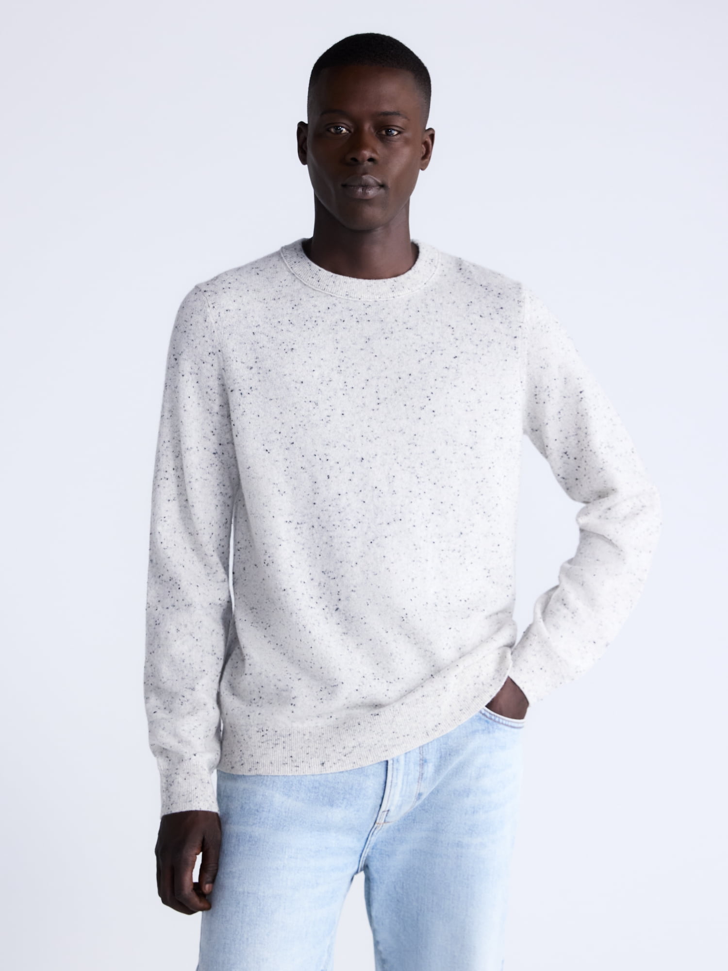 Free Assembly Men’s Cashmere Crewneck Sweater with Long Sleeves, Midweight, Sizes XS-2XL