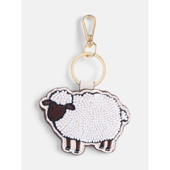Free Assembly Women's Beaded Sheep Bag Charm, White