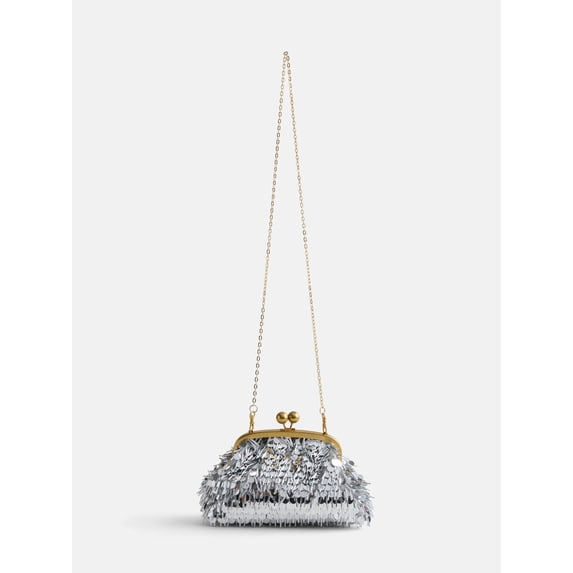 Free Assembly Women's Mixed Sequin Clutch Handbag, Silver