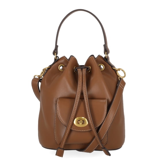 Free Assembly Women's Faux Leather Drawstring Handbag, Autumn Brown