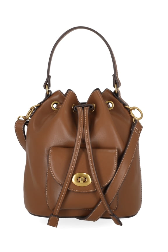 Women's Faux Leather Drawstring Handbag, Autumn Brown