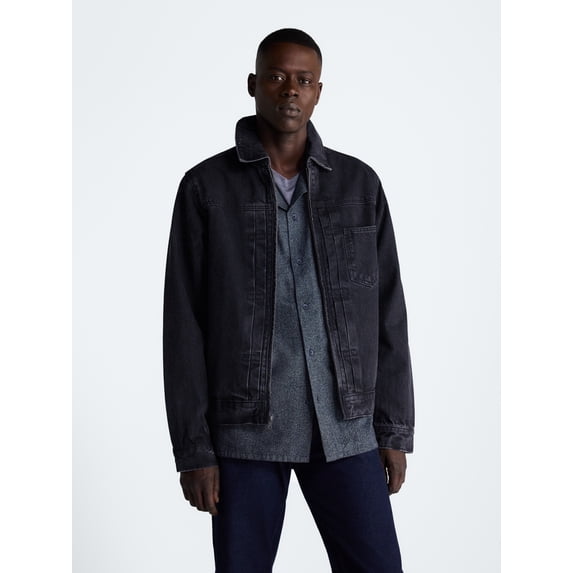Free Assembly Men's Pleated Zip Front Denim Jacket, Sizes XS-3XL