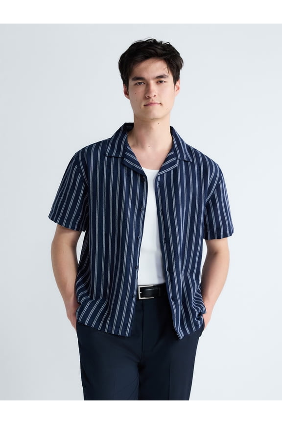 Men's Linen Blend Dobby Camp Shirt with Short Sleeves, Sizes S-3XL