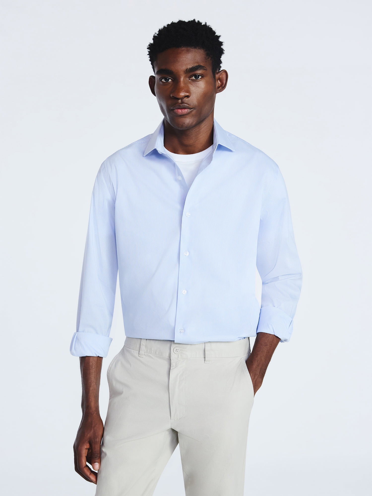 Free Assembly Men's Slim Fit Dress Shirt with Long Sleeves, Sizes 14/32 - 17/44