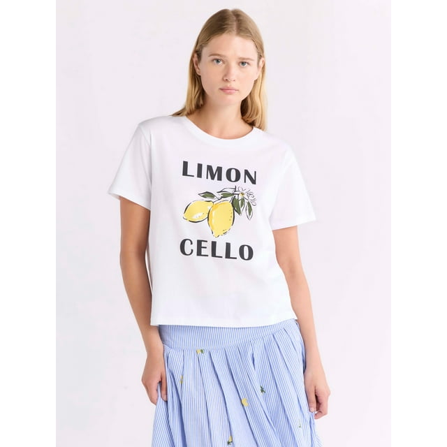 Free Assembly Women's and Women's Plus Cropped Cotton Graphic Tee with Short Sleeves, Sizes XS-4X