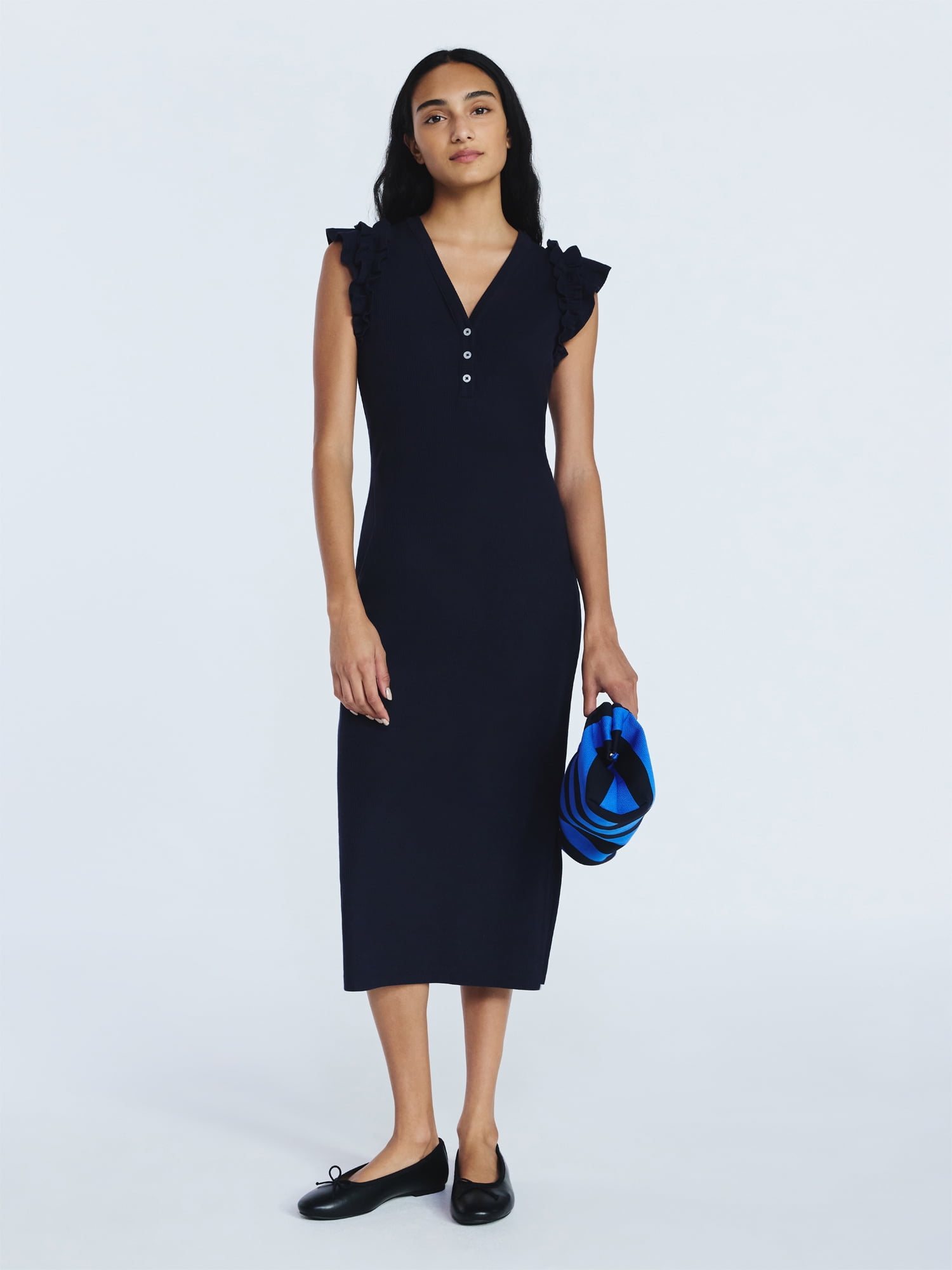 Free Assembly Women’s Henley Midi Dress with Flutter Sleeves, Sizes XS-XXL