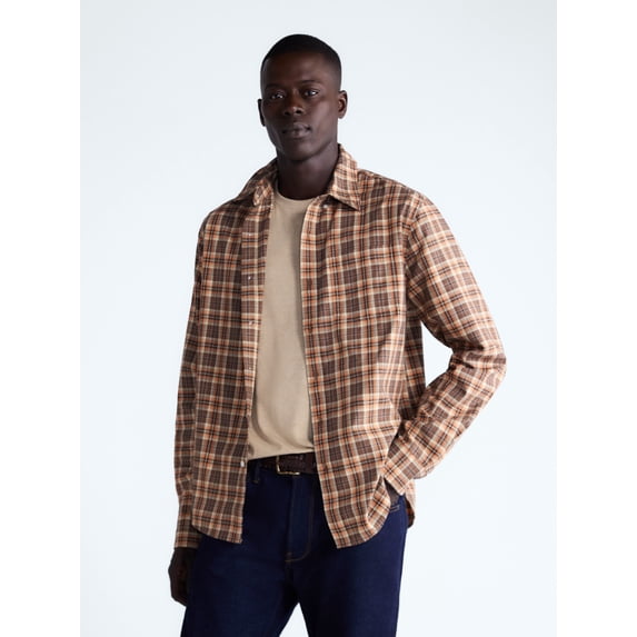 Free Assembly Men's Plaid Button Down Cotton Shirt, Sizes XS-3XL