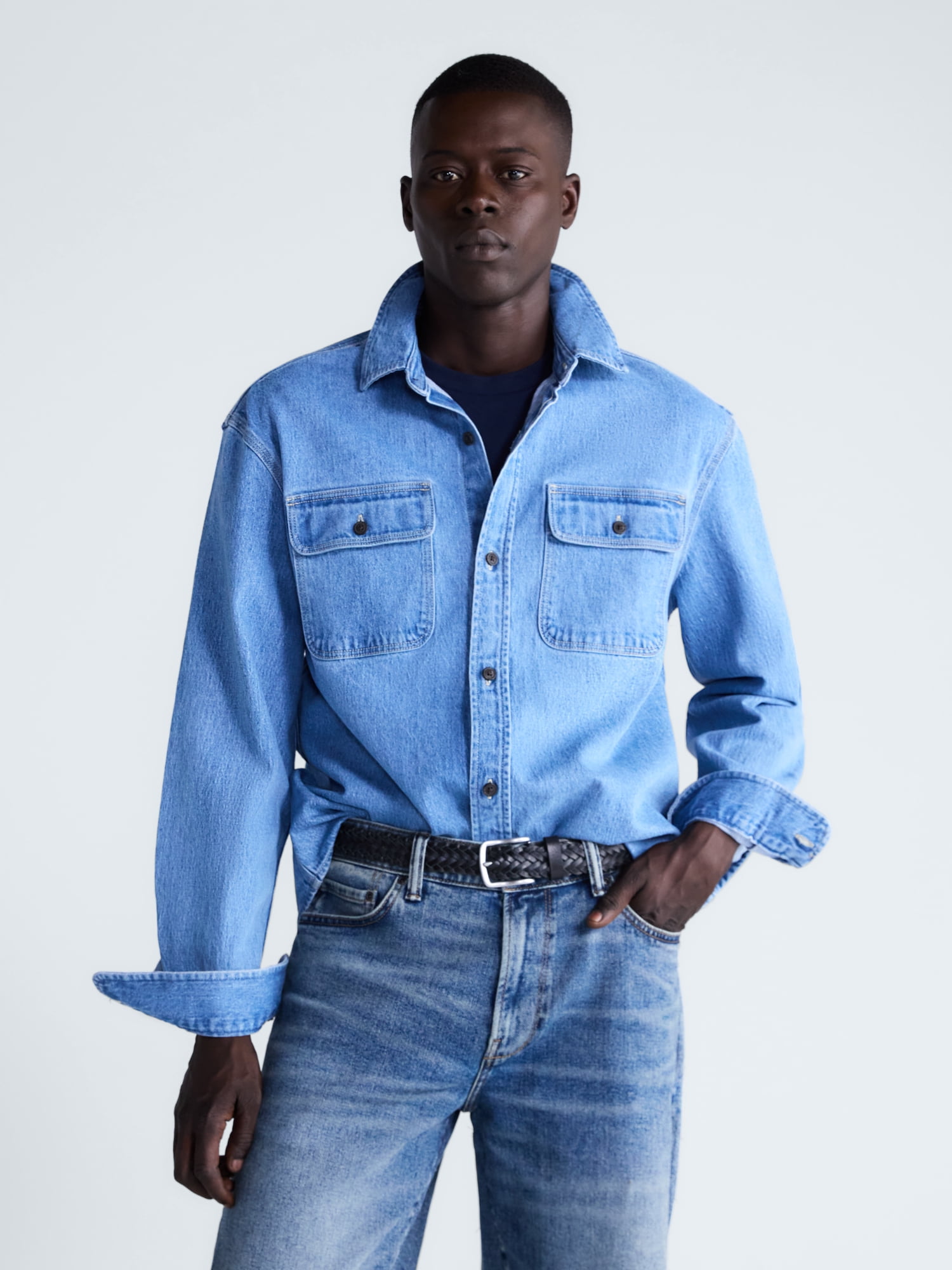 Free Assembly Men's Heavyweight Denim Shirt with Long Sleeves, Sizes S-2XL