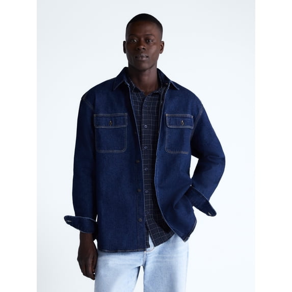 Free Assembly Men's Heavyweight Denim Shirt with Long Sleeves, Sizes S-2XL
