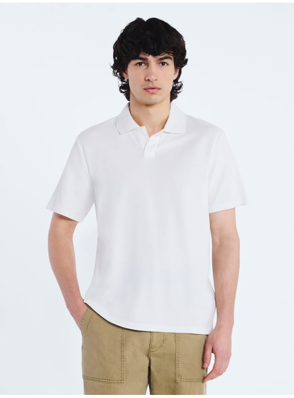 Men's Honeycomb Johnny Collar Cotton Polo Shirt with Short Sleeves, Sizes S-XXXL