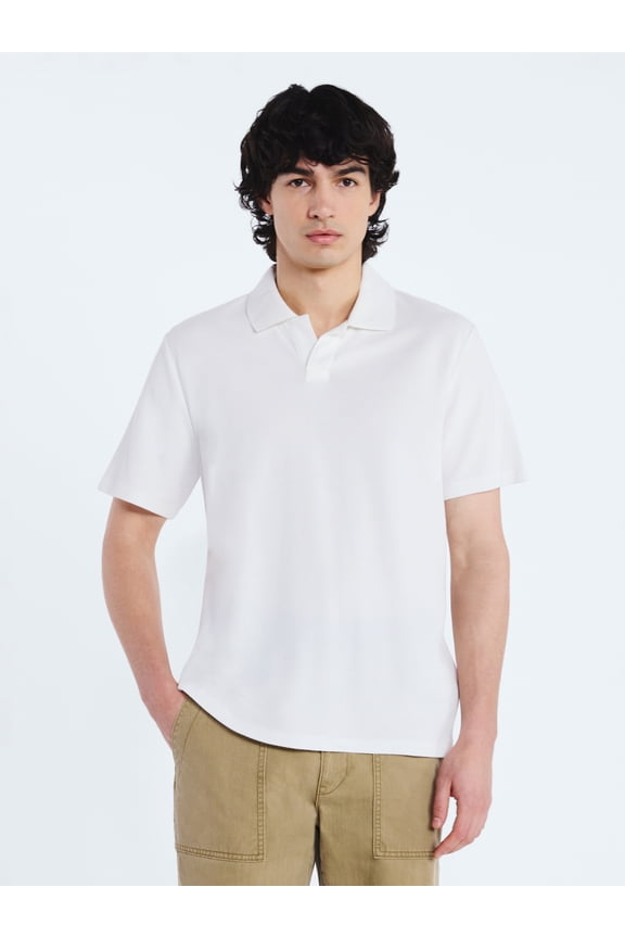 Men's Honeycomb Johnny Collar Cotton Polo Shirt with Short Sleeves, Sizes S-XXXL
